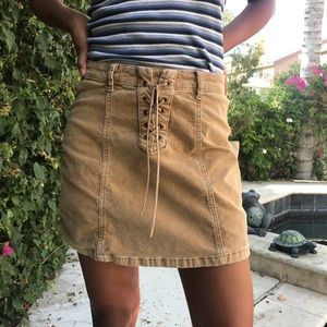 RSQ TAN CORDUROY LACE UP A-LINE SKIRT